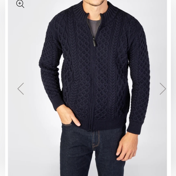 NWT IrelandsEye Ardross Aran Navy Zip Sweater - Size Large
